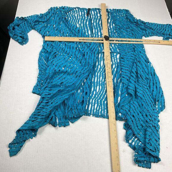 IC Connie K Open Front Top Blue Short Sleeve Laser Cut Jacket Boho Chic Flowy M - Picture 5 of 10